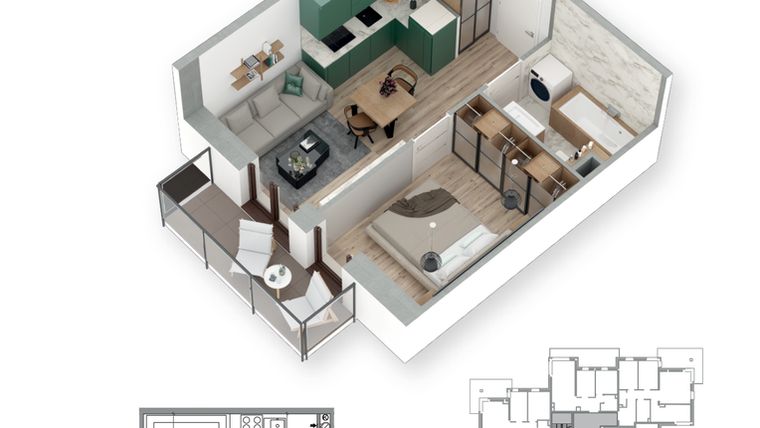 Rzut - Mieszkanie na sprzedaż 2 pokoje o powierzchni 30,8 m² - numer 8 w Villa Park - Etap III