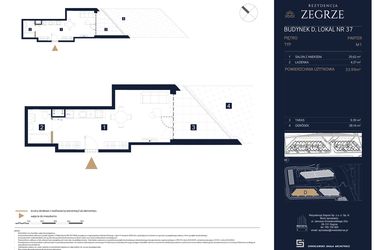 Rzut - Mieszkanie na sprzedaż 1 pokój o powierzchni 33,99 m² - numer D37 w Rezydencja Zegrze etap III