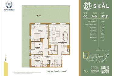 Rzut - Mieszkanie na sprzedaż 1 pokój o powierzchni 97,21 m² - numer M.5+6 w Skal
