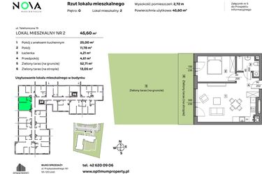 Rzut - Mieszkanie na sprzedaż 2 pokoje o powierzchni 45,6 m² - numer 2 w Nova Radiostacja