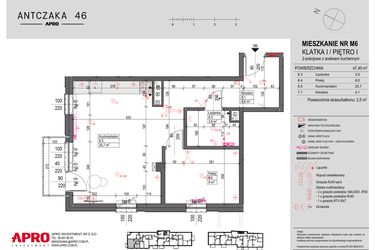 Rzut - Mieszkanie na sprzedaż 2 pokoje o powierzchni 47,4 m² - numer M6 w Antczaka 46