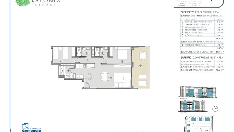 Rzut - Mieszkanie na sprzedaż 2 pokoje o powierzchni 81,34 m² - numer 118 w Valonia - Alicante
