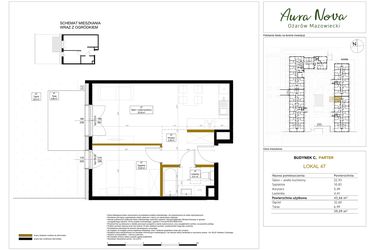 Rzut - Mieszkanie na sprzedaż 2 pokoje o powierzchni 43,66 m² - numer 47 w Aura Nova etap II