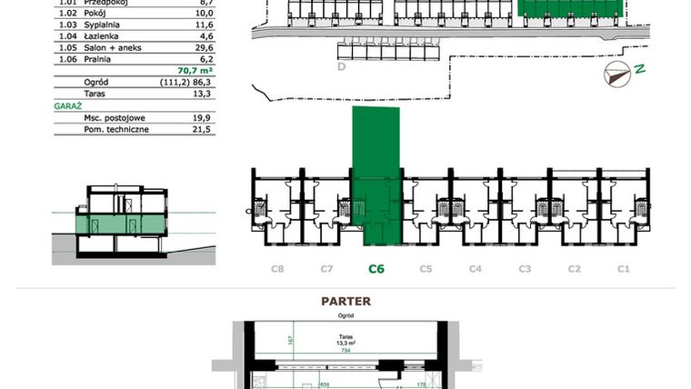 Rzut - Mieszkanie na sprzedaż 3 pokoje o powierzchni 70,5 m² - numer C6.1 w Dębowe Zacisze
