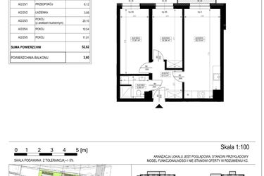 Rzut - Mieszkanie na sprzedaż 3 pokoje o powierzchni 52,62 m² - numer A-2-25 w Zamieszkaj na Rudawskiej 5