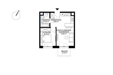 Rzut - Mieszkanie na sprzedaż 2 pokoje o powierzchni 36,81 m² - numer M78 w KWADRAT etap 2