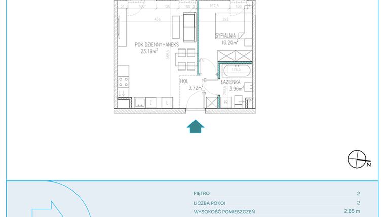 Rzut - Mieszkanie na sprzedaż 2 pokoje o powierzchni 41,07 m² - numer C19 w Dwa Jeziora CD