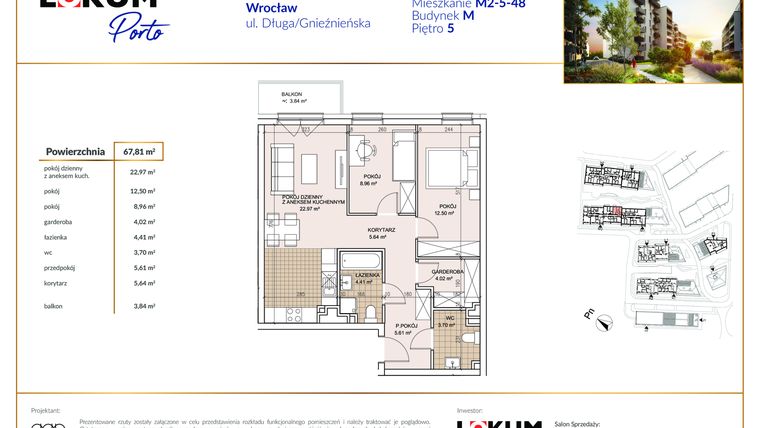 Rzut - Mieszkanie na sprzedaż 3 pokoje o powierzchni 67,81 m² - numer M2-5-48 w Lokum Porto etap II