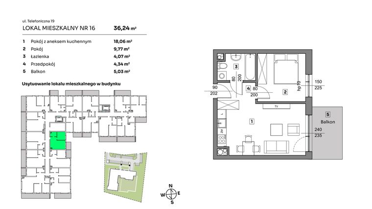 Rzut - Mieszkanie na sprzedaż 2 pokoje o powierzchni 36,24 m² - numer 16 w Nova Radiostacja