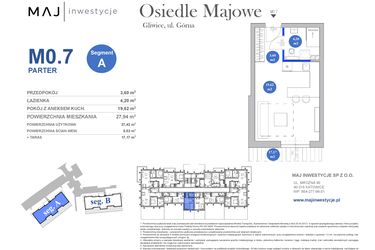Rzut - Mieszkanie na sprzedaż 1 pokój o powierzchni 27,42 m² - numer M0.7 w Osiedle Majowe 2.0 etap II