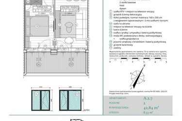 Rzut - Mieszkanie na sprzedaż 2 pokoje o powierzchni 42,84 m² - numer A.2.7 w Remedium