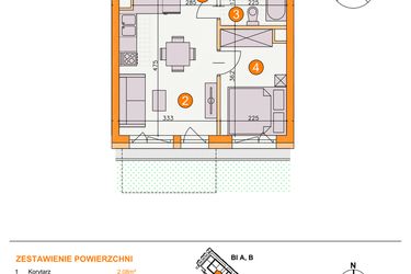 Rzut - Mieszkanie na sprzedaż 2 pokoje o powierzchni 27,65 m² - numer BI/A2 w Osiedle Bocianie Gniazdo 2