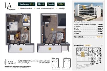 Rzut - Mieszkanie na sprzedaż 2 pokoje o powierzchni 70,33 m² - numer M5.5 w La Vie Art