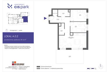 Rzut - Mieszkanie na sprzedaż 3 pokoje o powierzchni 59,16 m² - numer A.0.2 w CIS Park