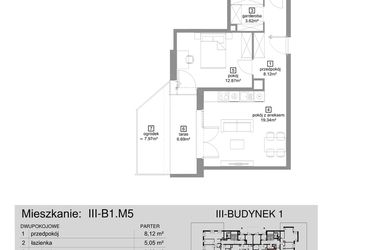 Rzut - Mieszkanie na sprzedaż 2 pokoje o powierzchni 49 m² - numer III-B1.M5 w Strefa Cegielnia 3