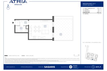 Rzut - Mieszkanie na sprzedaż 1 pokój o powierzchni 29,2 m² - numer 3.0.1 w Atria Nowe Żerniki
