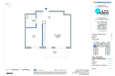 Rzut - Mieszkanie na sprzedaż 2 pokoje o powierzchni 47,98 m² - numer 14.4A w Osiedle Idea Aurora