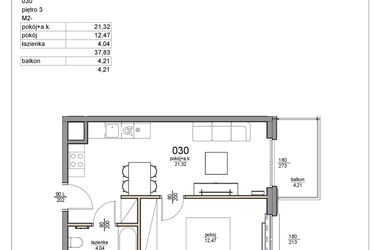 Rzut - Mieszkanie na sprzedaż 2 pokoje o powierzchni 37,83 m² - numer 30 w Rezydencja Liwska 3