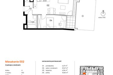 Rzut - Mieszkanie na sprzedaż 2 pokoje o powierzchni 42,68 m² - numer A.A002 w Miasto Polskich Mistrzów Olimpijskich II