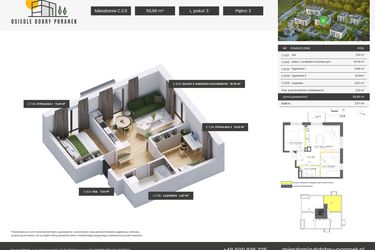 Rzut - Mieszkanie na sprzedaż 3 pokoje o powierzchni 55,66 m² - numer C.2.9 w Dobry Poranek