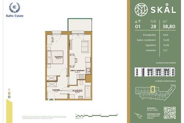 Rzut - Mieszkanie na sprzedaż 2 pokoje o powierzchni 38,8 m² - numer M.28 w Skal