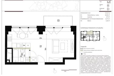 Rzut - Mieszkanie na sprzedaż 1 pokój o powierzchni 31,77 m² - numer D.3.2 w Nowa Stawowa