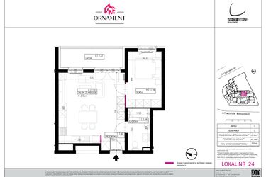 Rzut - Mieszkanie na sprzedaż 2 pokoje o powierzchni 47,4 m² - numer 24 w Ornament