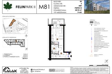 Rzut - Mieszkanie na sprzedaż 1 pokój o powierzchni 28,94 m² - numer M81 w Felin Park II etap 2