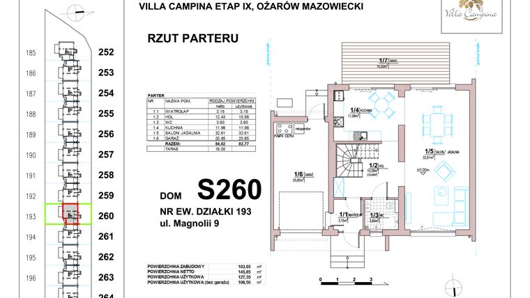 Rzut - Dom na sprzedaż 4 pokoje o powierzchni 106,5 m² - numer S260 w Villa Campina Magnolia