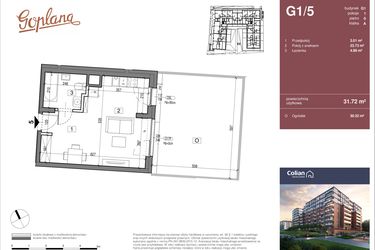 Rzut - Mieszkanie na sprzedaż 1 pokój o powierzchni 31,72 m² - numer G1/5 w Goplana budynek G