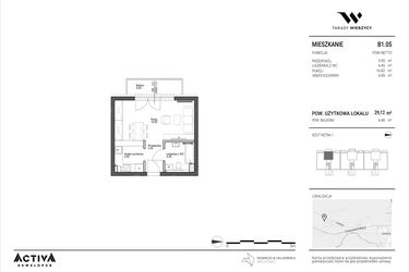 Rzut - Mieszkanie na sprzedaż 1 pokój o powierzchni 29,12 m² - numer B1.05 w Tarasy Wierzycy