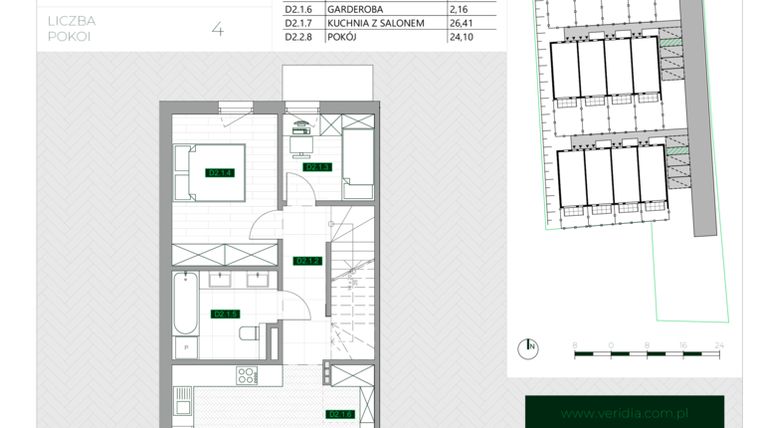 Rzut - Mieszkanie na sprzedaż 4 pokoje o powierzchni 86,2 m² - numer D2 w Zielona Krzyszkowicka