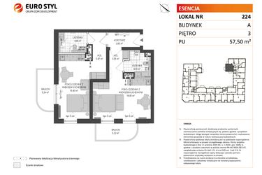 Rzut - Mieszkanie na sprzedaż 1 pokój o powierzchni 57,42 m² - numer A.224 w Esencja - Apartamenty inwestycyjne