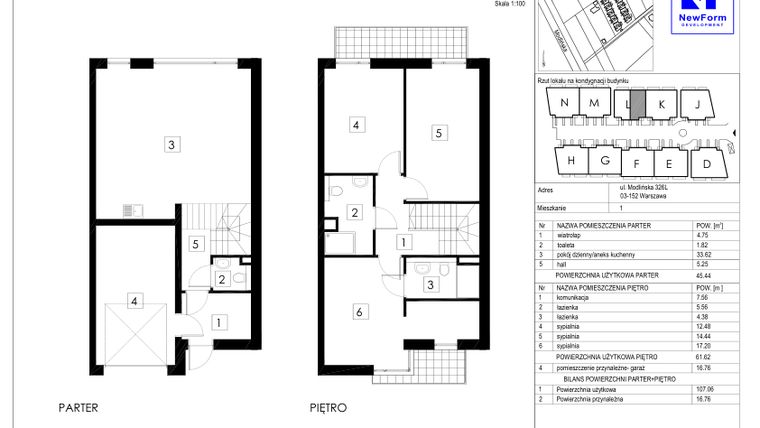 Rzut - Dom na sprzedaż 4 pokoje o powierzchni 123,82 m² - numer L1 w Dębowa Residence