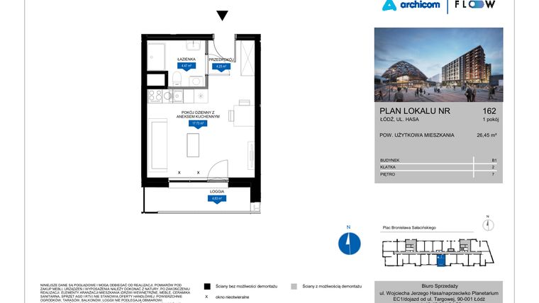 Rzut - Mieszkanie na sprzedaż 1 pokój o powierzchni 26,45 m² - numer 162 w Flow