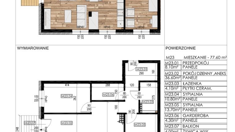 Rzut - Mieszkanie na sprzedaż 3 pokoje o powierzchni 77,6 m² - numer D23 w Osiedle Sosnowa