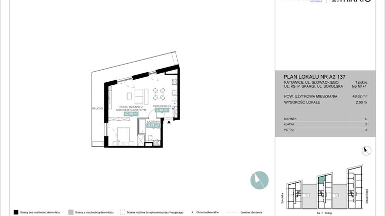 Rzut - Mieszkanie na sprzedaż 1 pokój o powierzchni 48,83 m² - numer A2 137 w Mikato