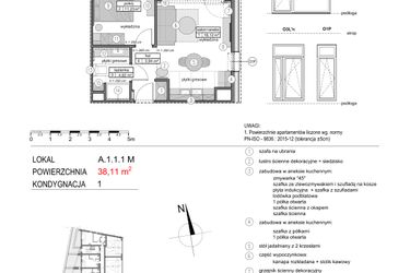 Rzut - Mieszkanie na sprzedaż 2 pokoje o powierzchni 38,09 m² - numer A.1.1.1M w Mikołajki Apartamenty