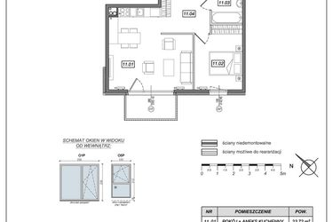 Rzut - Mieszkanie na sprzedaż 2 pokoje o powierzchni 49,57 m² - numer 8.B.11 w Urzeka bud. 8