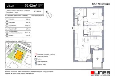Rzut - Mieszkanie na sprzedaż 3 pokoje o powierzchni 52,52 m² - numer R_V-21_8 w os. Dąbrówka – Leśna Polana