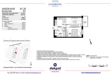 Rzut - Mieszkanie na sprzedaż 2 pokoje o powierzchni 36,96 m² - numer B1.32 w Osiedle Chabrowe