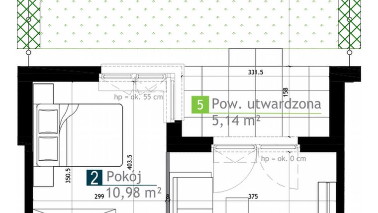 Rzut - Mieszkanie na sprzedaż 2 pokoje o powierzchni 37,98 m² - numer AA0003 w M Bemowo 3
