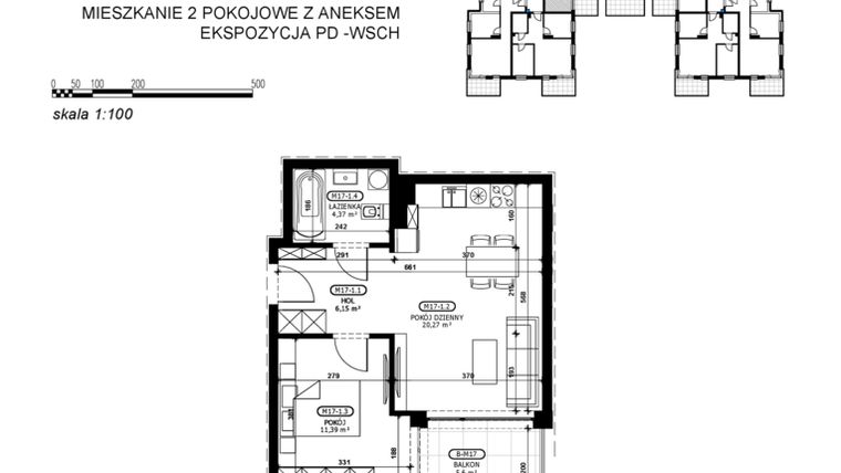 Rzut - Mieszkanie na sprzedaż 2 pokoje o powierzchni 42,18 m² - numer C2-M17 w Stacja Łódź V – etap C2