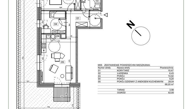 Rzut - Mieszkanie na sprzedaż 3 pokoje o powierzchni 68,2 m² - numer I.M05 w Osiedle Glivia Zachodnia