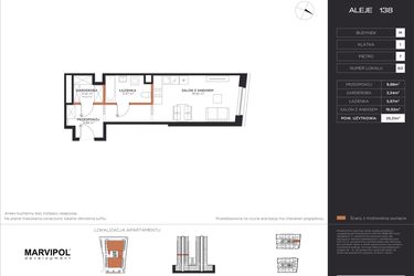 Rzut - Mieszkanie na sprzedaż 1 pokój o powierzchni 39,31 m² - numer M060 w Aleje 138