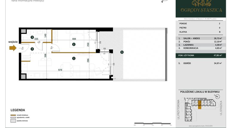 Rzut - Mieszkanie na sprzedaż 2 pokoje o powierzchni 47,86 m² - numer B.43 w Ogrody Staszica