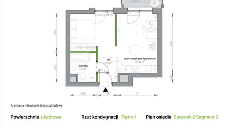Rzut - Mieszkanie na sprzedaż 1 pokój o powierzchni 33,12 m² - numer 2.1.M11 w Morska Vita