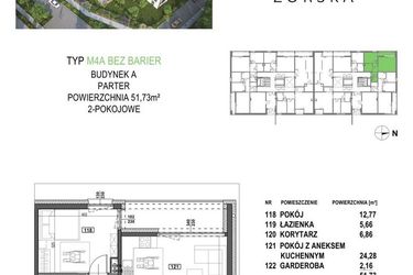 Rzut - Mieszkanie na sprzedaż 2 pokoje o powierzchni 51,73 m² - numer M4A.P1 w Apartamenty Żorska