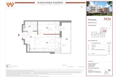 Rzut - Mieszkanie na sprzedaż 2 pokoje o powierzchni 32,49 m² - numer M36 w Warszawskie Wzgórze