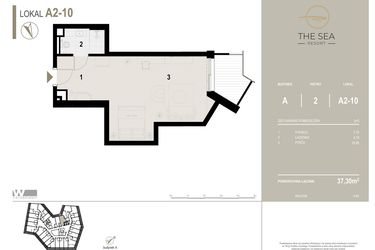 Rzut - Mieszkanie na sprzedaż 1 pokój o powierzchni 37,3 m² - numer A2-10 w The Sea Resort Międzyzdroje